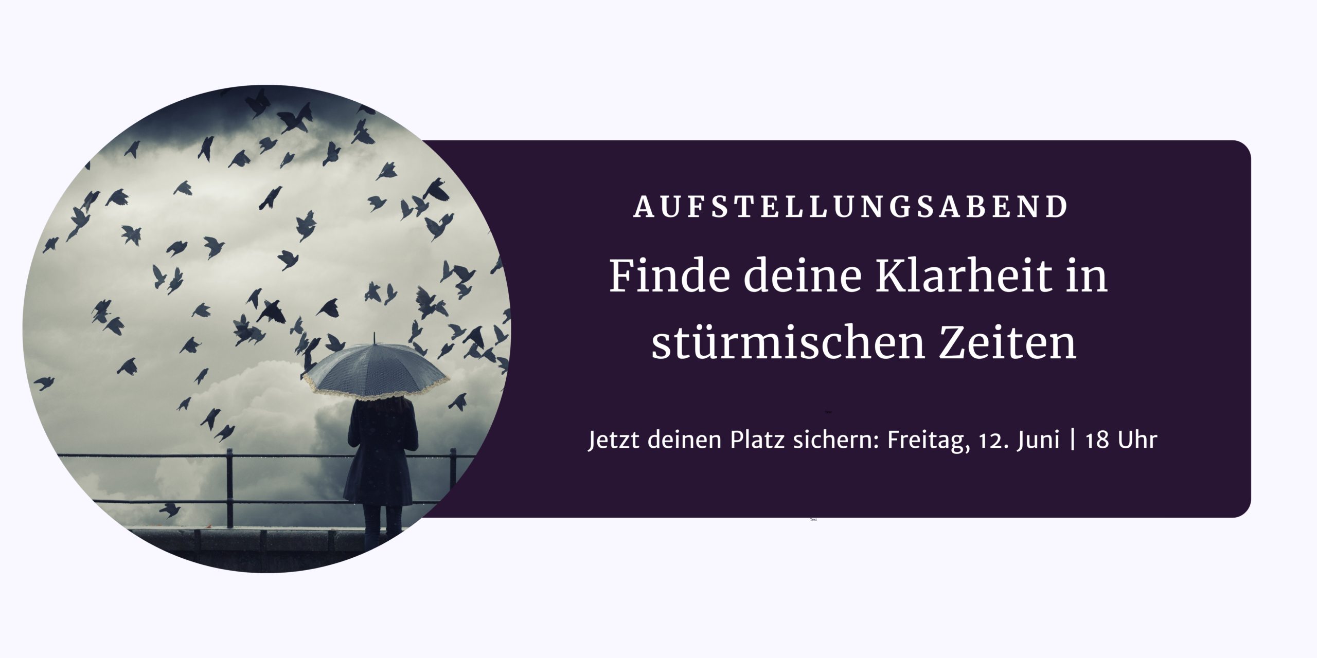 Aufstellungsabend in Wien zum Thema Klarheit in stürmischen Zeiten – Person mit Schirm steht im Wind als Symbol für innere Stabilität und Resilienz